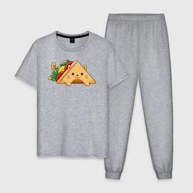 Мужская пижама хлопок с принтом Кот сэндвич в Тюмени, 100% хлопок | брюки и футболка прямого кроя, без карманов, на брюках мягкая резинка на поясе и по низу штанин
 | 