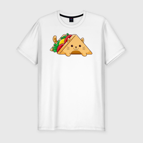 Мужская футболка хлопок Slim с принтом Кот сэндвич в Тюмени, 92% хлопок, 8% лайкра | приталенный силуэт, круглый вырез ворота, длина до линии бедра, короткий рукав | 