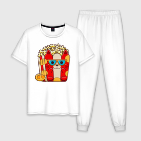 Мужская пижама хлопок с принтом Кот попкорн в Петрозаводске, 100% хлопок | брюки и футболка прямого кроя, без карманов, на брюках мягкая резинка на поясе и по низу штанин
 | 