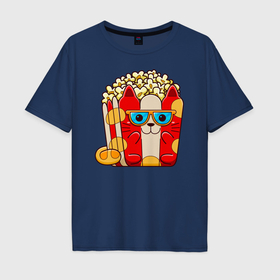 Мужская футболка хлопок Oversize с принтом Кот попкорн в Петрозаводске, 100% хлопок | свободный крой, круглый ворот, “спинка” длиннее передней части | 