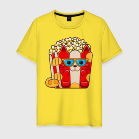Мужская футболка хлопок с принтом Кот попкорн в Кировске, 100% хлопок | прямой крой, круглый вырез горловины, длина до линии бедер, слегка спущенное плечо. | 