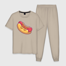 Мужская пижама хлопок с принтом Hot dog в Новосибирске, 100% хлопок | брюки и футболка прямого кроя, без карманов, на брюках мягкая резинка на поясе и по низу штанин
 | Тематика изображения на принте: 
