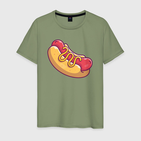 Мужская футболка хлопок с принтом Hot dog в Новосибирске, 100% хлопок | прямой крой, круглый вырез горловины, длина до линии бедер, слегка спущенное плечо. | Тематика изображения на принте: 