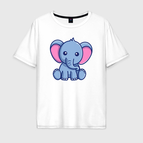 Мужская футболка хлопок Oversize с принтом Милый слоник в Тюмени, 100% хлопок | свободный крой, круглый ворот, “спинка” длиннее передней части | 