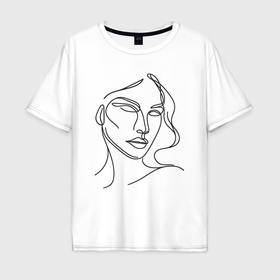 Мужская футболка хлопок Oversize с принтом Женский портрет линиями в Белгороде, 100% хлопок | свободный крой, круглый ворот, “спинка” длиннее передней части | 
