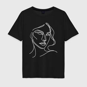 Мужская футболка хлопок Oversize с принтом Женский портрет белыми линиями в Белгороде, 100% хлопок | свободный крой, круглый ворот, “спинка” длиннее передней части | 