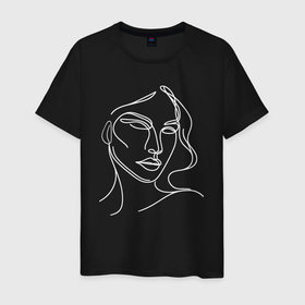 Мужская футболка хлопок с принтом Женский портрет белыми линиями в Екатеринбурге, 100% хлопок | прямой крой, круглый вырез горловины, длина до линии бедер, слегка спущенное плечо. | 