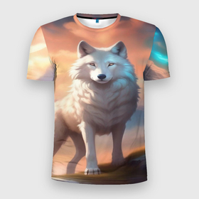 Мужская футболка 3D Slim с принтом Небесная волчица в Санкт-Петербурге, 100% полиэстер с улучшенными характеристиками | приталенный силуэт, круглая горловина, широкие плечи, сужается к линии бедра | 