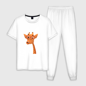 Мужская пижама хлопок с принтом Мультяшный жираф в Курске, 100% хлопок | брюки и футболка прямого кроя, без карманов, на брюках мягкая резинка на поясе и по низу штанин
 | 