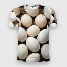 Мужская футболка 3D Slim с принтом Большие куриные яйца в Курске, 100% полиэстер с улучшенными характеристиками | приталенный силуэт, круглая горловина, широкие плечи, сужается к линии бедра | Тематика изображения на принте: 