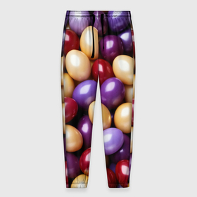 Мужские брюки 3D с принтом Красные и фиолетовые пасхальные яйца в Курске, 100% полиэстер | манжеты по низу, эластичный пояс регулируется шнурком, по бокам два кармана без застежек, внутренняя часть кармана из мелкой сетки | 