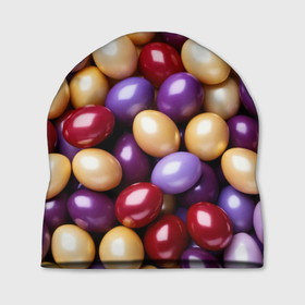 Шапка 3D с принтом Красные и фиолетовые пасхальные яйца в Белгороде, 100% полиэстер | универсальный размер, печать по всей поверхности изделия | 