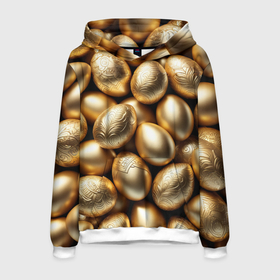 Мужская толстовка 3D с принтом Золотые Пасхальные яйца в Новосибирске, 100% полиэстер | двухслойный капюшон со шнурком для регулировки, мягкие манжеты на рукавах и по низу толстовки, спереди карман-кенгуру с мягким внутренним слоем. | 