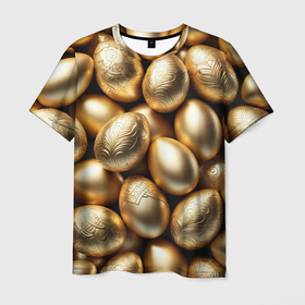 Мужская футболка 3D с принтом Золотые Пасхальные яйца в Курске, 100% полиэфир | прямой крой, круглый вырез горловины, длина до линии бедер | 