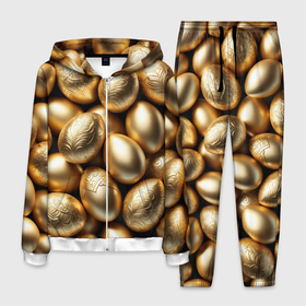 Мужской костюм 3D с принтом Золотые Пасхальные яйца в Курске, 100% полиэстер | Манжеты и пояс оформлены тканевой резинкой, двухслойный капюшон со шнурком для регулировки, карманы спереди | 
