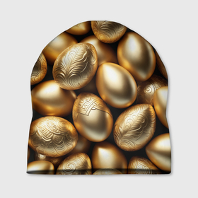 Шапка 3D с принтом Золотые Пасхальные яйца в Курске, 100% полиэстер | универсальный размер, печать по всей поверхности изделия | 