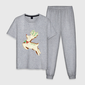 Мужская пижама хлопок с принтом Имбирный пряник олень в Кировске, 100% хлопок | брюки и футболка прямого кроя, без карманов, на брюках мягкая резинка на поясе и по низу штанин
 | 
