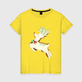 Женская футболка хлопок с принтом Имбирный пряник олень в Новосибирске, 100% хлопок | прямой крой, круглый вырез горловины, длина до линии бедер, слегка спущенное плечо | 
