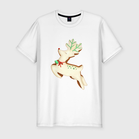 Мужская футболка хлопок Slim с принтом Имбирный пряник олень в Санкт-Петербурге, 92% хлопок, 8% лайкра | приталенный силуэт, круглый вырез ворота, длина до линии бедра, короткий рукав | 