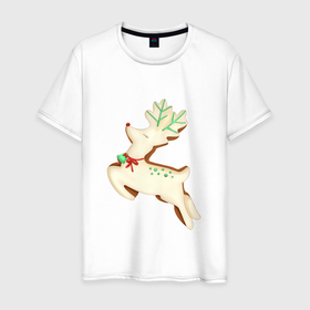 Мужская футболка хлопок с принтом Имбирный пряник олень в Санкт-Петербурге, 100% хлопок | прямой крой, круглый вырез горловины, длина до линии бедер, слегка спущенное плечо. | 