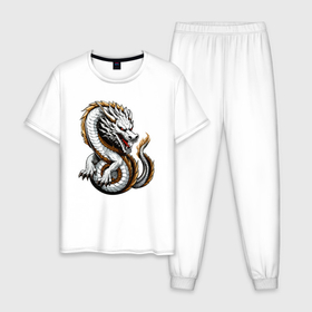 Мужская пижама хлопок с принтом Японский дракон ирэдзуми в Кировске, 100% хлопок | брюки и футболка прямого кроя, без карманов, на брюках мягкая резинка на поясе и по низу штанин
 | 