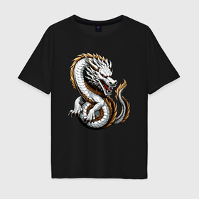 Мужская футболка хлопок Oversize с принтом Японский дракон ирэдзуми в Белгороде, 100% хлопок | свободный крой, круглый ворот, “спинка” длиннее передней части | 
