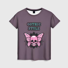 Женская футболка 3D с принтом Gothic style   череп с бабочкой в Курске, 100% полиэфир ( синтетическое хлопкоподобное полотно) | прямой крой, круглый вырез горловины, длина до линии бедер | 