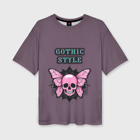 Женская футболка oversize 3D с принтом Gothic style   череп с бабочкой ,  |  | 