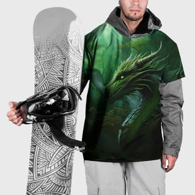 Накидка на куртку 3D с принтом Зеленый лесной дракон 2024 в Санкт-Петербурге, 100% полиэстер |  | 