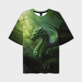 Мужская футболка oversize 3D с принтом Зеленый лесной дракон символ  2024  года в Санкт-Петербурге,  |  | 