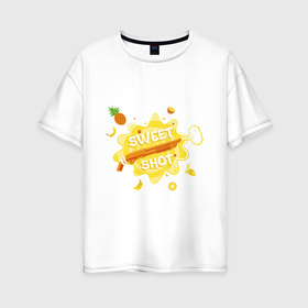 Женская футболка хлопок Oversize с принтом Сладкий выстрел   ананас и банан в Тюмени, 100% хлопок | свободный крой, круглый ворот, спущенный рукав, длина до линии бедер
 | 