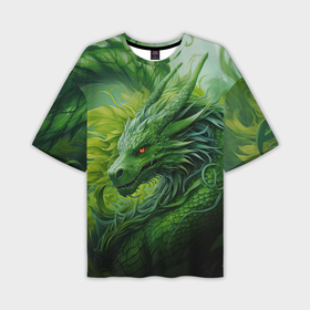 Мужская футболка oversize 3D с принтом Зеленый лесной дракон  символ  2024  года в Санкт-Петербурге,  |  | 