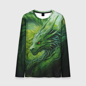 Мужской лонгслив 3D с принтом Зеленый лесной дракон  символ  2024  года в Кировске, 100% полиэстер | длинные рукава, круглый вырез горловины, полуприлегающий силуэт | 