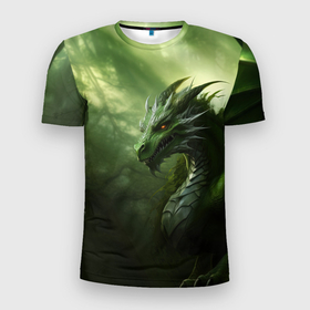 Мужская футболка 3D Slim с принтом Зеленый лесной  дракон  символ  2024  года в Белгороде, 100% полиэстер с улучшенными характеристиками | приталенный силуэт, круглая горловина, широкие плечи, сужается к линии бедра | 
