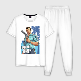 Мужская пижама хлопок с принтом GTA   Томми Версетти в Кировске, 100% хлопок | брюки и футболка прямого кроя, без карманов, на брюках мягкая резинка на поясе и по низу штанин
 | 