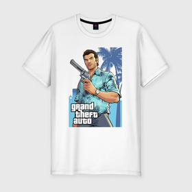Мужская футболка хлопок Slim с принтом GTA   Томми Версетти в Кировске, 92% хлопок, 8% лайкра | приталенный силуэт, круглый вырез ворота, длина до линии бедра, короткий рукав | 