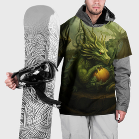 Накидка на куртку 3D с принтом Зеленый  лесной  дракон  символ  2024  года в Санкт-Петербурге, 100% полиэстер |  | 