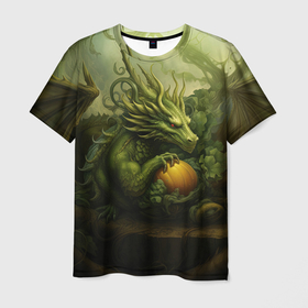 Мужская футболка 3D с принтом Зеленый  лесной  дракон  символ  2024  года в Кировске, 100% полиэфир | прямой крой, круглый вырез горловины, длина до линии бедер | 