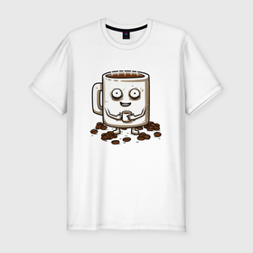 Мужская футболка хлопок Slim с принтом Вкусный кофе в Белгороде, 92% хлопок, 8% лайкра | приталенный силуэт, круглый вырез ворота, длина до линии бедра, короткий рукав | Тематика изображения на принте: 