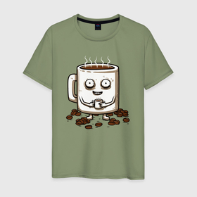 Мужская футболка хлопок с принтом Вкусный кофе в Белгороде, 100% хлопок | прямой крой, круглый вырез горловины, длина до линии бедер, слегка спущенное плечо. | 