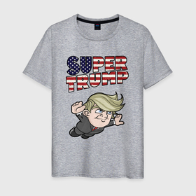 Мужская футболка хлопок с принтом Супер Трамп в Белгороде, 100% хлопок | прямой крой, круглый вырез горловины, длина до линии бедер, слегка спущенное плечо. | Тематика изображения на принте: 