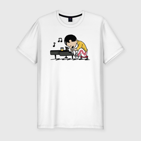 Мужская футболка хлопок Slim с принтом Фредди Меркьюри за роялем в Кировске, 92% хлопок, 8% лайкра | приталенный силуэт, круглый вырез ворота, длина до линии бедра, короткий рукав | 