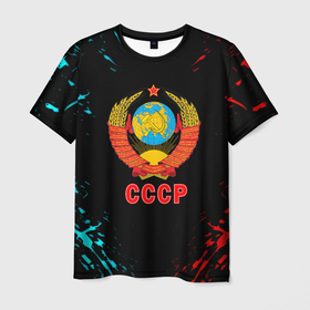 Мужская футболка 3D с принтом Моя страна СССР краски , 100% полиэфир | прямой крой, круглый вырез горловины, длина до линии бедер | 