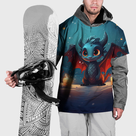 Накидка на куртку 3D с принтом Синий загадочный дракон в Екатеринбурге, 100% полиэстер |  | Тематика изображения на принте: 