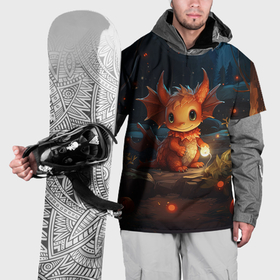 Накидка на куртку 3D с принтом Дракошка и огоньки в Петрозаводске, 100% полиэстер |  | Тематика изображения на принте: 