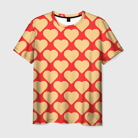 Мужская футболка 3D с принтом Охристые сердца , 100% полиэфир | прямой крой, круглый вырез горловины, длина до линии бедер | Тематика изображения на принте: 