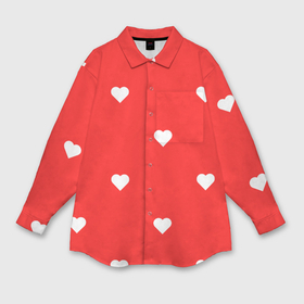 Мужская рубашка oversize 3D с принтом Белые сердца на красном фоне ,  |  | 