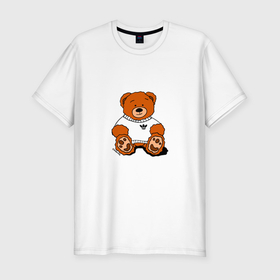 Мужская футболка хлопок Slim с принтом Медведь Вова Адидас из слово пацана в Тюмени, 92% хлопок, 8% лайкра | приталенный силуэт, круглый вырез ворота, длина до линии бедра, короткий рукав | 