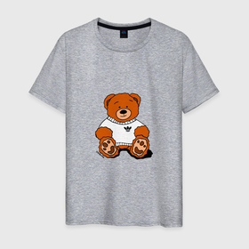 Мужская футболка хлопок с принтом Медведь Вова Адидас из слово пацана в Новосибирске, 100% хлопок | прямой крой, круглый вырез горловины, длина до линии бедер, слегка спущенное плечо. | 