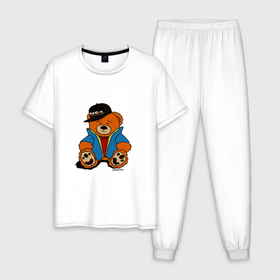 Мужская пижама хлопок с принтом Мишка Марат в куртке , 100% хлопок | брюки и футболка прямого кроя, без карманов, на брюках мягкая резинка на поясе и по низу штанин
 | 